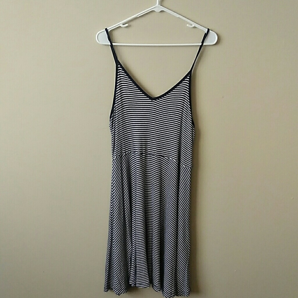 Dark navy blue and white v neck dress